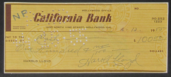 Harold Lloyd Check signed